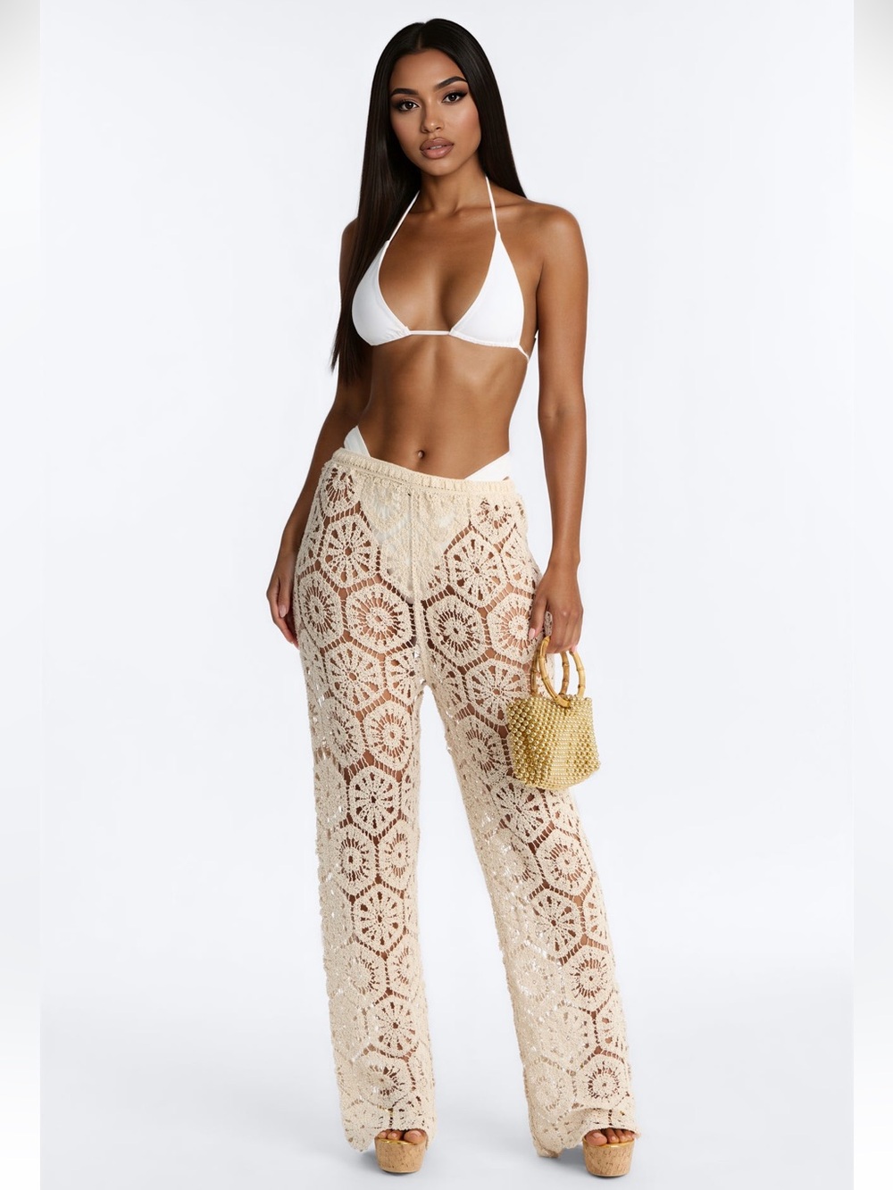 Salina Crochet Cover Up Pants - Cream Fashion Nova